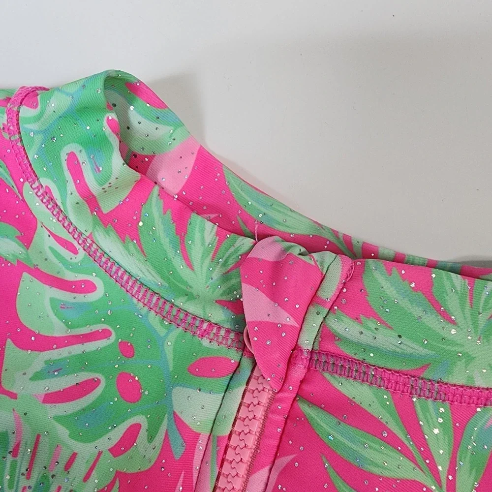 Nicole Miller Long Sleeve One Piece Swimsuit Girl's 8 Tropical Rash Guard